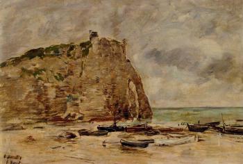 尤金 佈丹 Etretat, Beached Boats and the Cliff of Aval